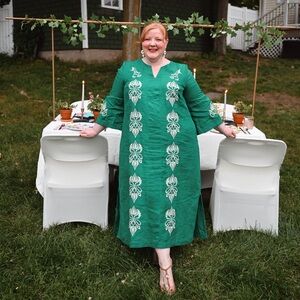 Ulla Popken Jade Green Embroidered Caftan